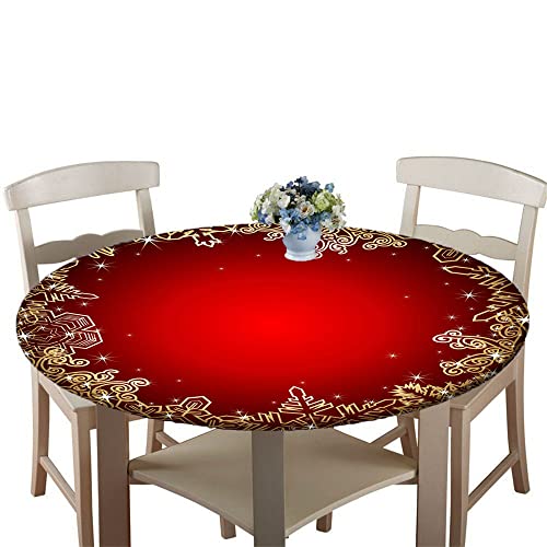 Chickwin Runde Tischdecke Abwaschbar, 3D Roter Weihnachten Elastische Kante Tischdecken, 100% Polyester Wasserdicht Lotuseffekt Tischdecken für Küche Garten Balkon Party (100cm,rote Verzierung 1) von Chickwin