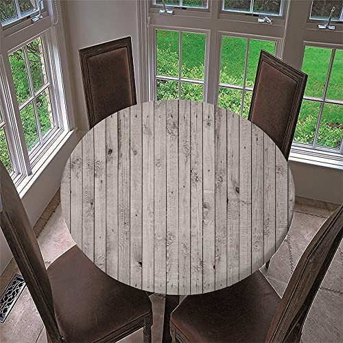 Chickwin Runde Tischdecke Wasserdicht Lotuseffekt Abwaschbar mit Elastische Kante, 3D Holzoptik Muster Runde Tischtuch aus Polyester für Küche, Restaurant, Garten (Grau,120cm) von Chickwin