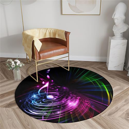 Chickwin Rutschfester Teppich Rund, Musik Note Muster Teppich Moderne Wohnzimmer Flauschig Teppiche Weich Flanell Fußmatte für Dekoration Schlafzimmer Küche (Durchmesser 80cm,Musik Note) von Chickwin