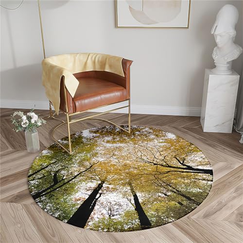 Chickwin Rutschfester Teppich Rund,Wald Bäume Muster Teppich Moderne Wohnzimmer Flauschig Teppiche Weich Flanell Fußmatte für Dekoration Schlafzimmer Küche (Herbst,Durchmesser 40cm) von Chickwin