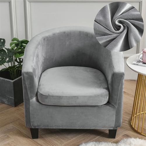 Chickwin Samt Sesselschoner Sesselbezug 2-Teilig, Stretch Einfarbig Sesselüberwurf Sesselhusse Club Chair Schonbezug für Cafe Stuhl Loungesessel Cocktailsessel Clubsessel (Grau) von Chickwin