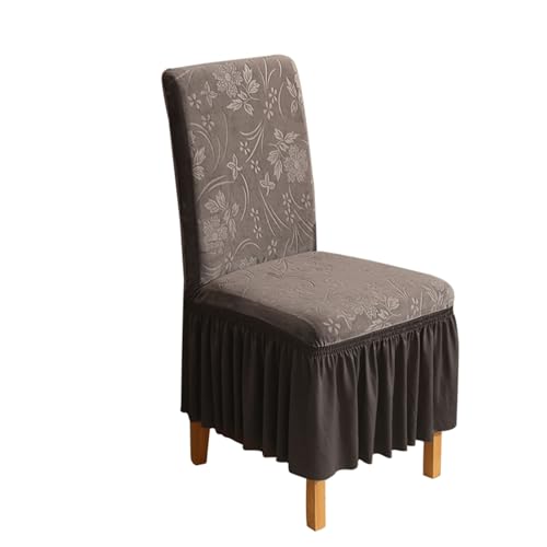 Chickwin Samt Stuhlhussen mit Rüschen, Blumen Pflanze Geprägt Stuhlbezug mit Rock 1/2/4/6er Set, Elastisch Stuhlbezüg Stretch Esszimmerstuhl Abdeckung Hochzeit Stuhlhusse (Kaffeefarbe,2 Stück) von Chickwin