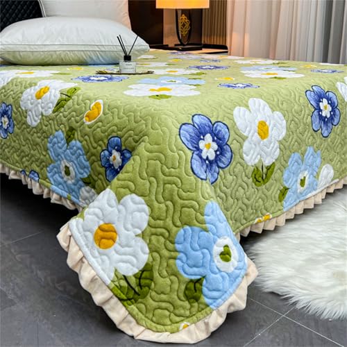 Chickwin Samt Tagesdecke Bettüberwurf Gesteppt, Blume Drucken Gesteppt 200x230cm Mikrofaser Decke für Einzelbett Doppelbett (Blau Blume) von Chickwin