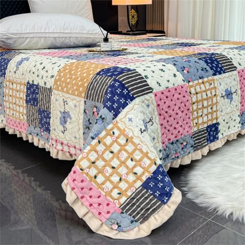 Chickwin Samt Tagesdecke Bettüberwurf Gesteppt, Blume Drucken 200x230cm Mikrofaser Decke für Einzelbett Doppelbett von Chickwin