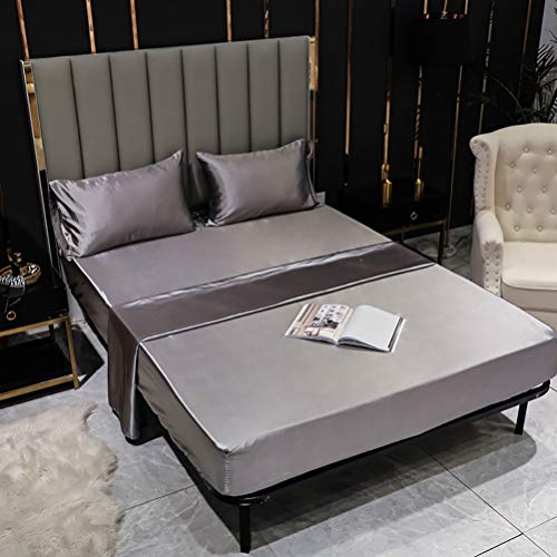 Chickwin Satin Seide Spannbetttuch, Einfarbig Spannbetttuch Boxspringbett, 100% Polyester Weiche Spannbettlaken Matratzenschoner für Bettw Sche, Steghöhe bis 36-40cm (Silber grau,150x200x40cm) von Chickwin