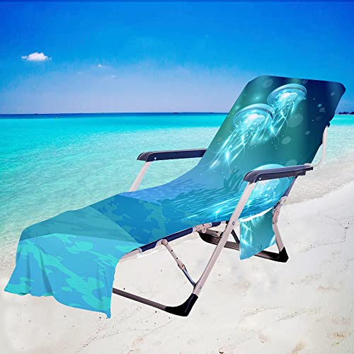 Chickwin Schonbezug für Gartenliege Frottee Liegenauflage mit Kapuze | Strandliegenauflage mit 2 Taschen Stuhl Strandtuch für Gartenliege Liegenauflage,Sonnenliegen (75x210cm,Tiefer Meeresboden 9) von Chickwin