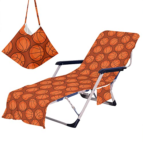 Chickwin Schonbezug für Gartenliege Frottee Liegenauflage mit Kapuze | Strandliegenauflage mit Muster Taschen Stuhl Strandtuch für Gartenliege Liegenauflage (75x210cm,Orange) von Chickwin