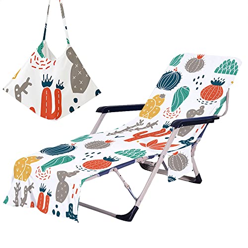 Chickwin Schonbezug für Gartenliege Frottee Liegenauflage mit Kapuze | Strandliegenauflage mit Taschen Stuhl Strandtuch für Sonnenliegen Gartenliege Liegenauflage (75x210cm,Kaktus 6) von Chickwin