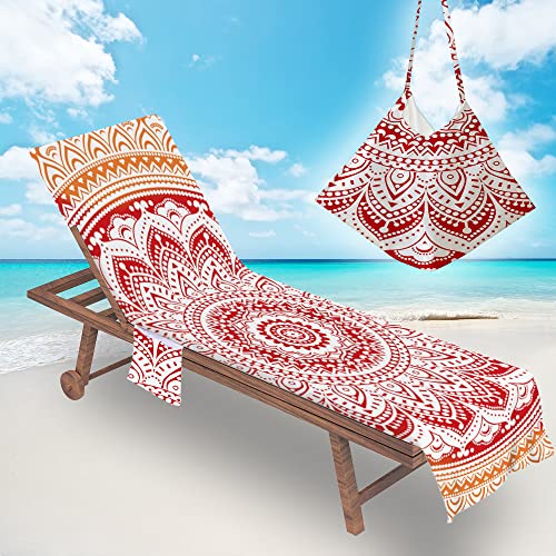Chickwin Schonbezug für Gartenliege Frottee Strandkorb Handtuch Lounge Chair Cover Mit 2 Taschen Stuhl Strandtuch Für Garten Liegenauflage Schwimmbäder, Strände (Böhmen 6,75 x210 cm) von Chickwin