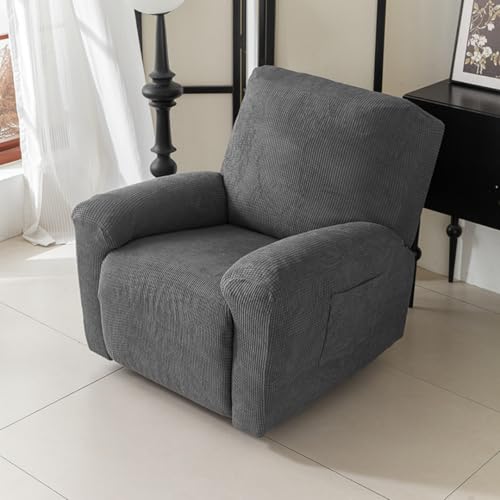Chickwin Sesselschoner für Relaxsessel, 1/2/3 Sitzer Fernsehsessel Bezug mit Taschen, Einfarbig - Jacquard Elastisch Sesselschoner für Fernsehsessel mit Armlehne (Anthrazit,3 Sitzer) von Chickwin