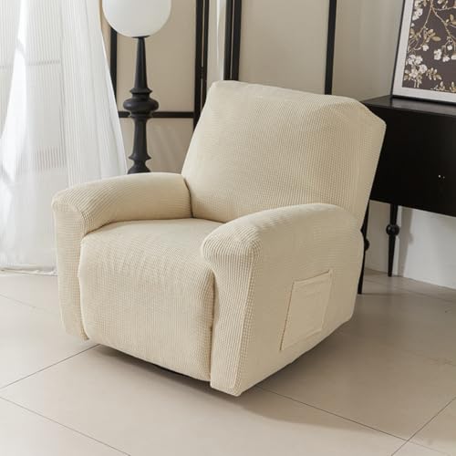Chickwin Sesselschoner für Relaxsessel, 1/2/3 Sitzer Fernsehsessel Bezug mit Taschen, Einfarbig - Jacquard Elastisch Sesselschoner für Fernsehsessel mit Armlehne (Creme,2 Sitzer) von Chickwin