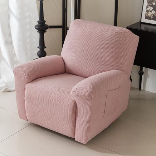 Chickwin Sesselschoner für Relaxsessel, 1/2/3 Sitzer Fernsehsessel Bezug mit Taschen, Einfarbig - Jacquard Elastisch Sesselschoner für Fernsehsessel mit Armlehne (Hellrosa,2 Sitzer) von Chickwin