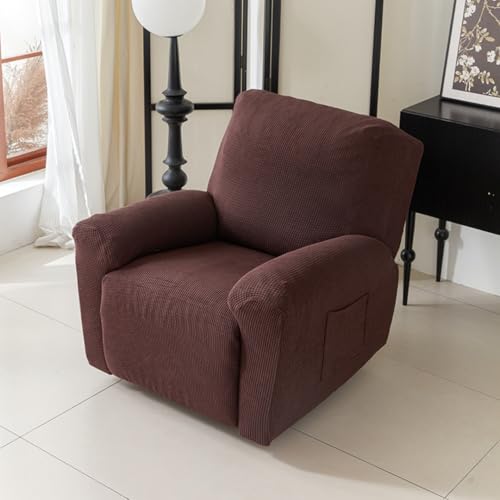 Chickwin Sesselschoner für Relaxsessel, 1/2/3 Sitzer Fernsehsessel Bezug mit Taschen, Einfarbig - Jacquard Elastisch Sesselschoner für Fernsehsessel mit Armlehne (Kaffeebraun,3 Sitzer) von Chickwin