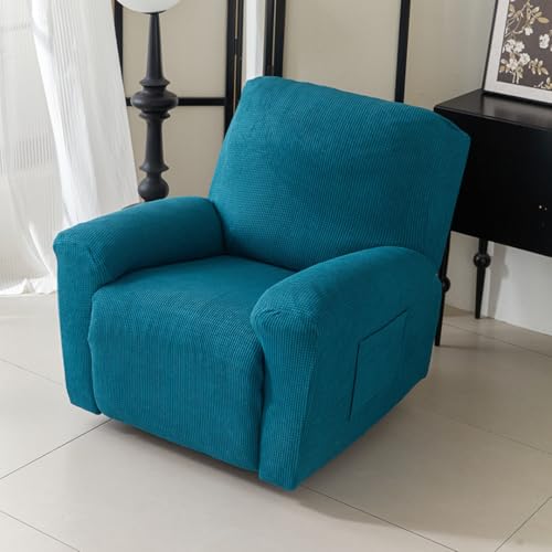 Chickwin Sesselschoner für Relaxsessel, 1/2/3 Sitzer Fernsehsessel Bezug mit Taschen, Einfarbig - Jacquard Elastisch Sesselschoner für Fernsehsessel mit Armlehne (Pfauenblau,3 Sitzer) von Chickwin