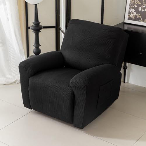 Chickwin Sesselschoner für Relaxsessel, 1/2/3 Sitzer Fernsehsessel Bezug mit Taschen, Einfarbig - Jacquard Elastisch Sesselschoner für Fernsehsessel mit Armlehne (Schwarz,2 Sitzer) von Chickwin