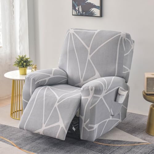 Chickwin Sesselschoner für Relaxsessel, 1/2/3 Sitzer Fernsehsessel Bezug mit Taschen, Modernes Muster Elastisch Sesselschoner für Fernsehsessel mit Armlehne (Hellgrau,2 Sitzer) von Chickwin