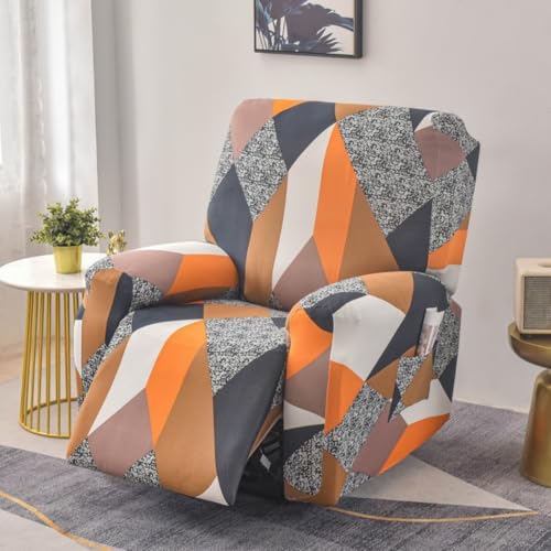 Chickwin Sesselschoner für Relaxsessel, 1/2/3 Sitzer Fernsehsessel Bezug mit Taschen, Modernes Muster Elastisch Sesselschoner für Fernsehsessel mit Armlehne (Orange-Grau,3 Sitzer) von Chickwin