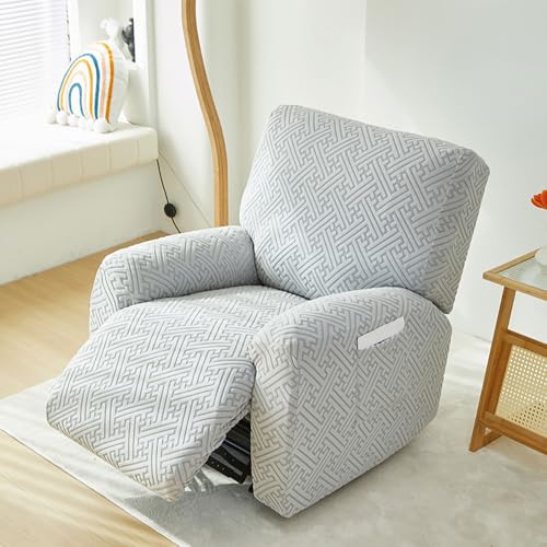 Chickwin Sesselschoner für Relaxsessel, 1 Sitz Fernsehsessel Bezug mit Taschen Sesselschoner für Fernsehsessel Gebürsteter Jacquard, Stretch Sesselschoner mit Armlehne (Hellgrau) von Chickwin
