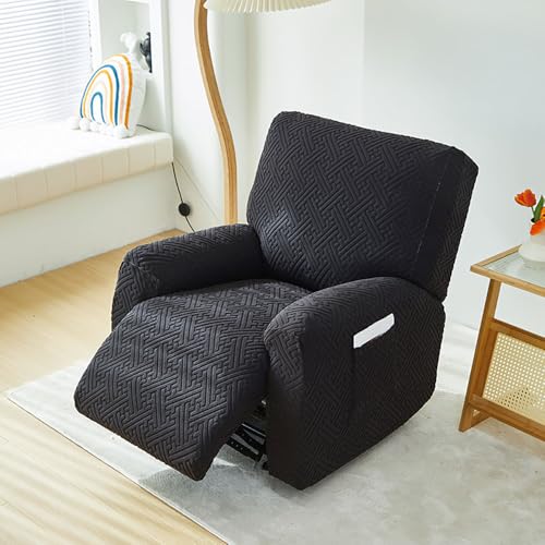 Chickwin Sesselschoner für Relaxsessel, 1 Sitz Fernsehsessel Bezug mit Taschen Sesselschoner für Fernsehsessel Gebürsteter Jacquard, Stretch Sesselschoner mit Armlehne (Schwarz) von Chickwin