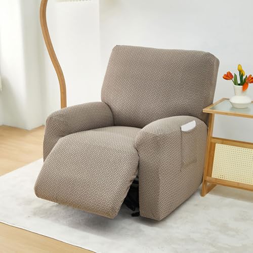 Chickwin Sesselschoner für Relaxsessel, 1 Sitz Fernsehsessel Bezug mit Taschen Sesselschoner für Fernsehsessel Jacquard, Stretch Sesselschoner mit Armlehne (1# Khaki) von Chickwin