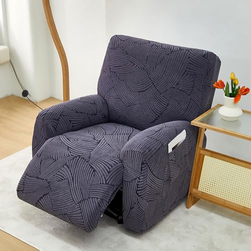 Chickwin Sesselschoner für Relaxsessel, 1 Sitz Fernsehsessel Bezug mit Taschen Sesselschoner für Fernsehsessel Jacquard, Stretch Sesselschoner mit Armlehne (Dunkelgrau) von Chickwin