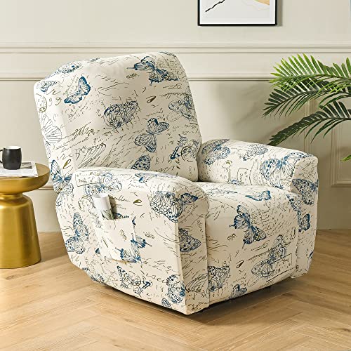 Chickwin Sesselschoner für Relaxsessel, 1 Sitzer Fernsehsessel Bezug mit Taschen Elastisch Sesselschoner für Fernsehsessel, Sesselschoner mit Armlehne (Schmetterling) von Chickwin