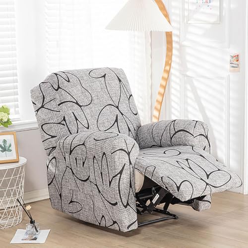 Chickwin Sesselschoner für Relaxsessel, 1 Sitzer Fernsehsessel Bezug mit Taschen Elastisch Sesselschoner für Fernsehsessel Sesselschoner mit Armlehne (Grau Gemustert) von Chickwin
