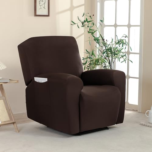 Chickwin Sesselschoner für Relaxsessel, Einfarbig 1 Sitzer Fernsehsessel Bezug mit Taschen, Elastisch Sesselschoner für Fernsehsessel mit Armlehne (Espressobraun,1 Sitzer) von Chickwin