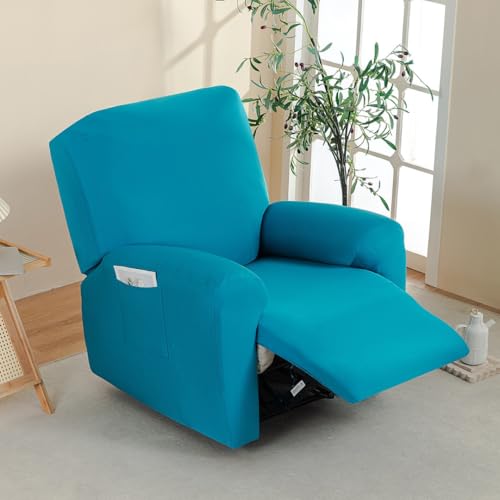 Chickwin Sesselschoner für Relaxsessel, Einfarbig 1 Sitzer Fernsehsessel Bezug mit Taschen, Elastisch Sesselschoner für Fernsehsessel mit Armlehne (Pfauenblau,1 Sitzer) von Chickwin