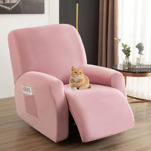 Chickwin Sesselschoner für Relaxsessel, Fernsehsessel Bezug mit Taschen Elastisch Samt Sesselschoner für Fernsehsessel Sesselschoner mit Armlehne (Sakura Rosa,1 Sitz) von Chickwin