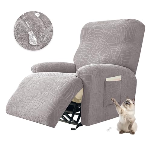 Chickwin Sesselschoner für Relaxsessel, Fernsehsessel Bezug mit Taschen Sesselschoner für Fernsehsessel Sesselschoner mit Armlehne, Wasserdicht Blatt-Jacquard (1 Sitz,Hellgrau) von Chickwin