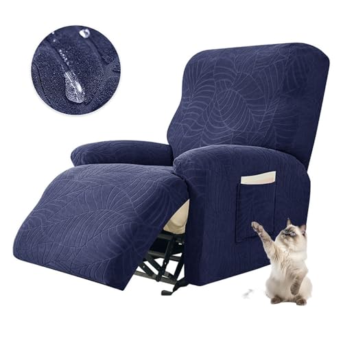 Chickwin Sesselschoner für Relaxsessel, Fernsehsessel Bezug mit Taschen Sesselschoner für Fernsehsessel Sesselschoner mit Armlehne, Wasserdicht Blatt-Jacquard (1 Sitz,Marineblau) von Chickwin