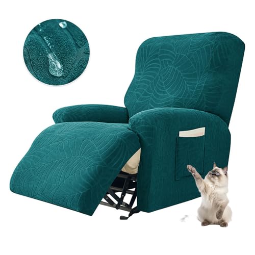 Chickwin Sesselschoner für Relaxsessel, Fernsehsessel Bezug mit Taschen Sesselschoner für Fernsehsessel Sesselschoner mit Armlehne, Wasserdicht Blatt-Jacquard (1 Sitz,Pfauengrün) von Chickwin