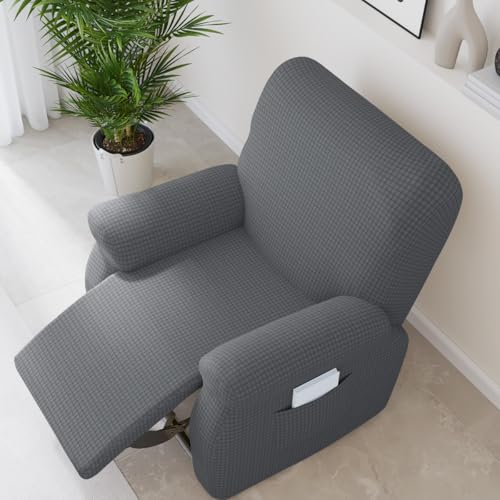 Chickwin Sesselschoner für Relaxsessel 1/2/3 Sitzer, Fernsehsessel Bezug mit Taschen Elastisch Sesselschoner für Fernsehsessel, Einfarbig Sesselschoner mit Armlehne (1 Sitzer,Anthrazit) von Chickwin