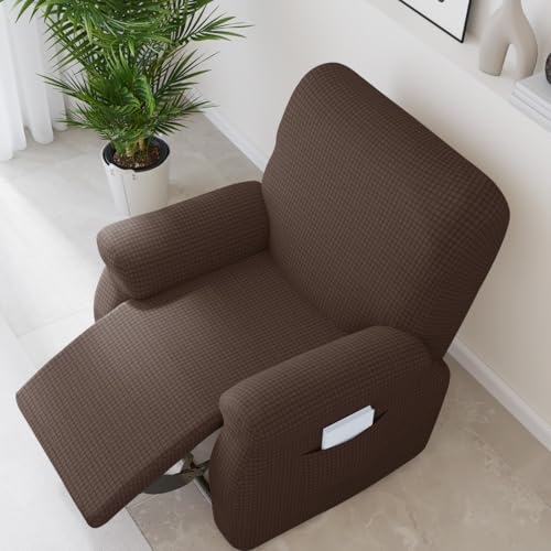 Chickwin Sesselschoner für Relaxsessel 1/2/3 Sitzer, Fernsehsessel Bezug mit Taschen Elastisch Sesselschoner für Fernsehsessel, Einfarbig Sesselschoner mit Armlehne (1 Sitzer,Kaffee) von Chickwin
