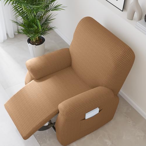 Chickwin Sesselschoner für Relaxsessel 1/2/3 Sitzer, Fernsehsessel Bezug mit Taschen Elastisch Sesselschoner für Fernsehsessel, Einfarbig Sesselschoner mit Armlehne (1 Sitzer,Kamel) von Chickwin