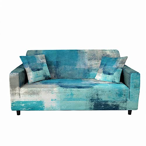 Chickwin Sofabezug 1 2 3 4 Sitzer Sofa Überwürfe Mit Armlehnen, Graffiti Wand Drucken Deko Elastisch Weich Stretch Abwaschbar Couch Sofaüberwurf, Sofa Hussen Möbel Deko (Blaugrün,3 Sitzer) von Chickwin