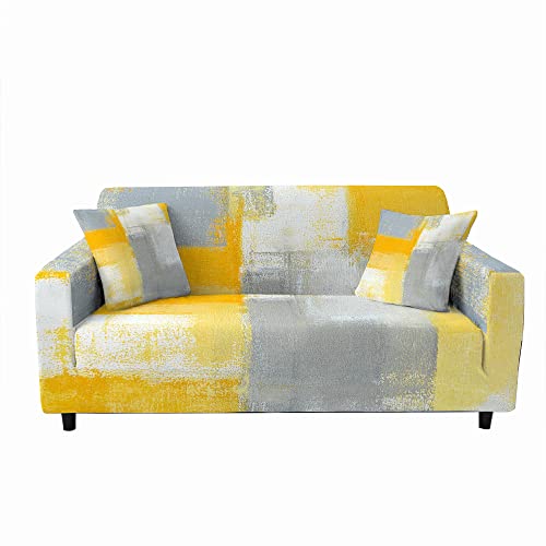 Chickwin Sofabezug 1 2 3 4 Sitzer Sofa Überwürfe Mit Armlehnen, Graffiti Wand Drucken Deko Elastisch Weich Stretch Abwaschbar Couch Sofaüberwurf, Sofa Hussen Möbel Deko (Gelb,2 Sitzer) von Chickwin