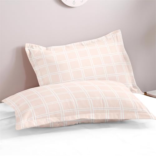 Chickwin Spannbettlaken Modern Druck Spannbetttuch Boxspringbett, Weiche Mikrofaser Spannbetttuch Matratzenschoner Bedding für Bettw Sche, Steghöhe bis 30cm (2-Kissenbezug,rosa kariert) von Chickwin