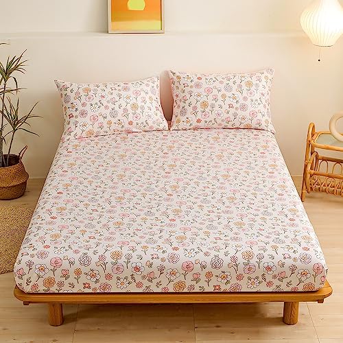 Chickwin Spannbetttuch, Blumen Pflanze Druck Spannbetttuch Boxspringbett, Weiche Bequem Spannbettlaken Matratzenschoner für Bettw Sche, Steghöhe bis 30cm (90x200 cm,Blüte) von Chickwin