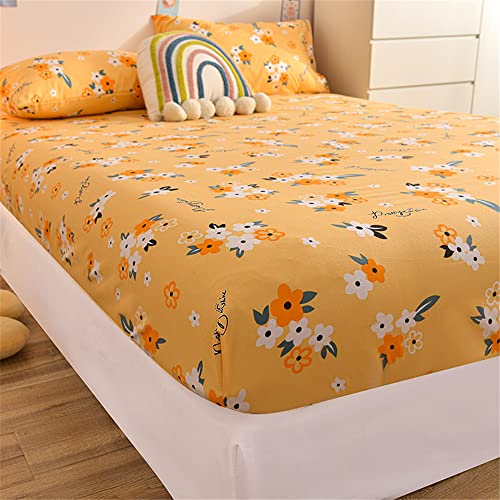 Chickwin Spannbetttuch, Mode Drucken Spannbetttuch Boxspringbett, 100% Polyester Weiche Spannbettlaken Matratzenschoner für Bettw Sche, Steghöhe bis 25cm (100x200 cm,Gelbe Blume) von Chickwin