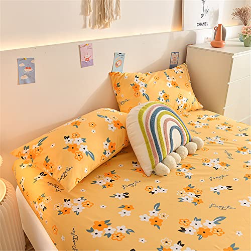 Chickwin Spannbetttuch, Mode Drucken Spannbetttuch Boxspringbett, 100% Polyester Weiche Spannbettlaken Matratzenschoner für Bettw Sche, Steghöhe bis 25cm (2-Kissenbezug,Gelbe Blume) von Chickwin