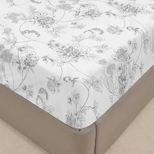 Chickwin Spannbetttuch Druck Spannbetttuch Boxspringbett, Weiche Bequem Spannbettlaken Matratzenschoner für Bettw Sche, Steghöhe bis 30cm (140x200 cm,weiße Blume) von Chickwin