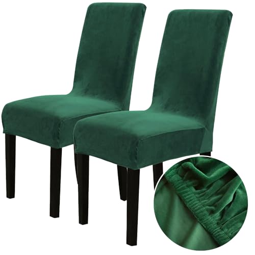 Chickw1 Stuhlhussen 2er Set Samt Stuhlhussen für Schwingstühle, Esszimmerstühle Hussen Für Hochzeit, Hotel, Küche, Bankett, Partys Stretch Stuhlhussen (2er,Dunkelgrün) von Chickwin