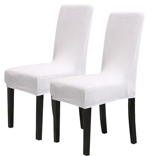 Chickw1 Stuhlhussen 2er Set Samt Stuhlhussen für Schwingstühle, Esszimmerstühle Hussen Für Hochzeit, Hotel, Küche, Bankett, Partys Stretch Stuhlhussen (2er,Weiß) von Chickwin
