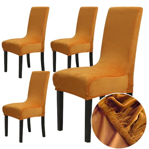 Chickwin Stuhlhussen 4er Set Samt Stuhlhussen für Schwingstühle, Esszimmerstühle Hussen Für Hochzeit, Hotel, Küche, Bankett, Partys Stretch Stuhlhussen (4er,Orange) von Chickwin