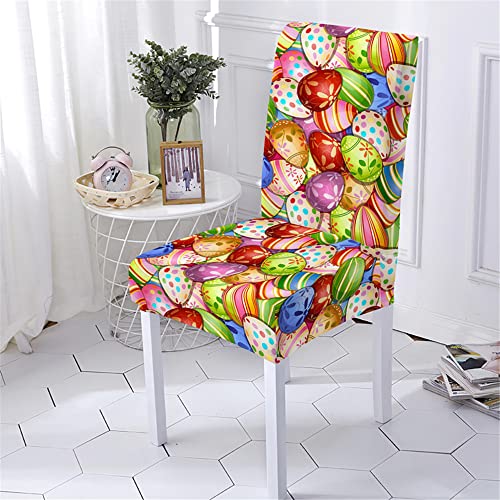 Chickwin Stuhlhussen Stretch 2/4/6er Set, Universal Abnehmbare Waschbar Ostern Ostereier Hase Drucken Elastischer Stuhlbezug Für Hochzeit, Hotel, Partys Deko (Ostereier,6 Stück) von Chickwin