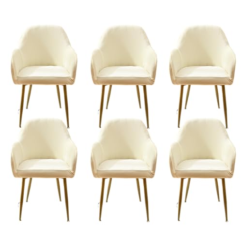 Chickwin Stuhlhussen Stretch 6er Set, Weichem Samt Elastischer Geschwungene Rückenlehne Stuhlbezug Hussen mit Armlehne Für Hochzeit, Hotel, Partys Deko (6 Stück,Beige) von Chickwin