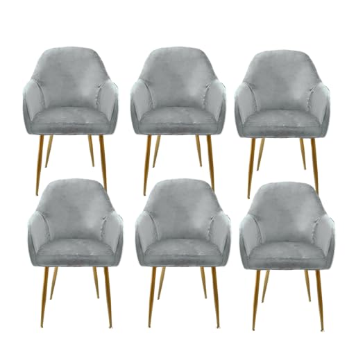 Chickwin Stuhlhussen Stretch 6er Set, Weichem Samt Elastischer Geschwungene Rückenlehne Stuhlbezug Hussen mit Armlehne Für Hochzeit, Hotel, Partys Deko (6 Stück,Grau) von Chickwin