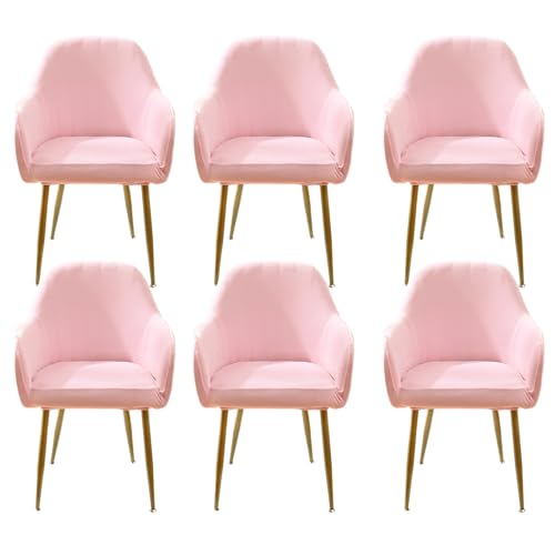 Chickwin Stuhlhussen Stretch 6er Set, Weichem Samt Elastischer Geschwungene Rückenlehne Stuhlbezug Hussen mit Armlehne Für Hochzeit, Hotel, Partys Deko (6 Stück,Rosa) von Chickwin